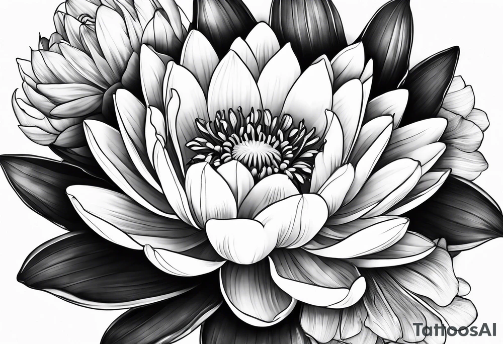 Water lily and tulip blossoms intertwined tattoo idea Water lily and tulip blossoms intertwined tattoo idea