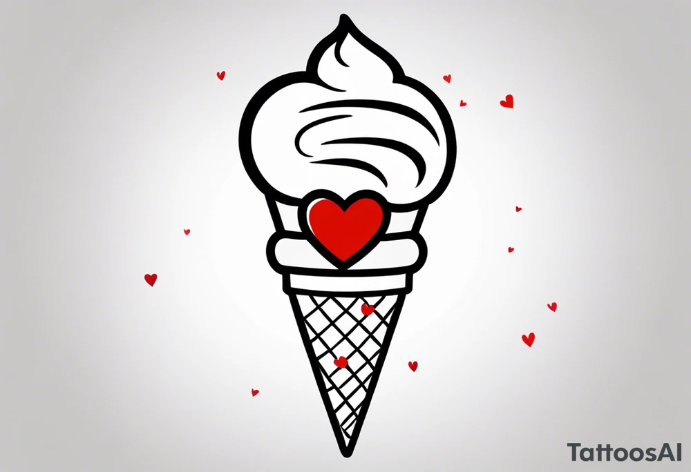 black and white ice cream cone with small red heart on it somewhere. tattoo idea