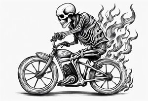 Skeleton riding a bike with flames tattoo idea