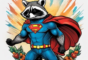 raccoon wearing a Superman t-shirt tattoo idea