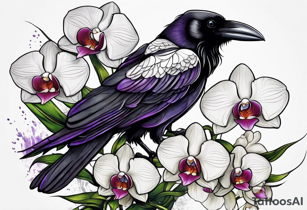 Raven A white orchid saying 1990 and something showing change with the Raven tattoo idea