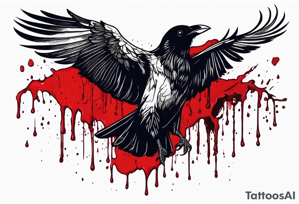 dead raven spreading wings and dripped in blood tattoo idea