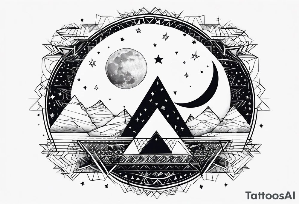 geometric simple moon with triangles and stars tattoo idea geometric simple moon with triangles and stars tattoo idea