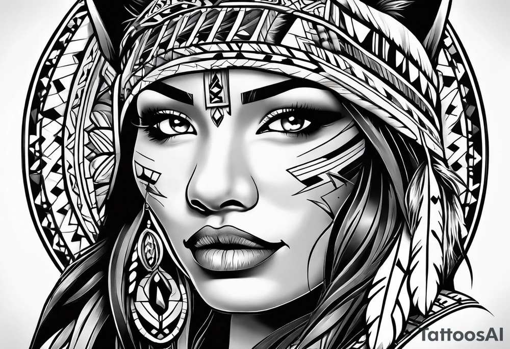Native American woman with a wolf tattoo idea