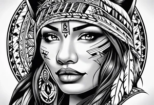 Native American woman with a wolf tattoo idea