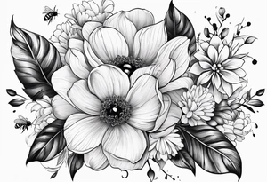 Arm wrap floral dainty with bee tattoo idea