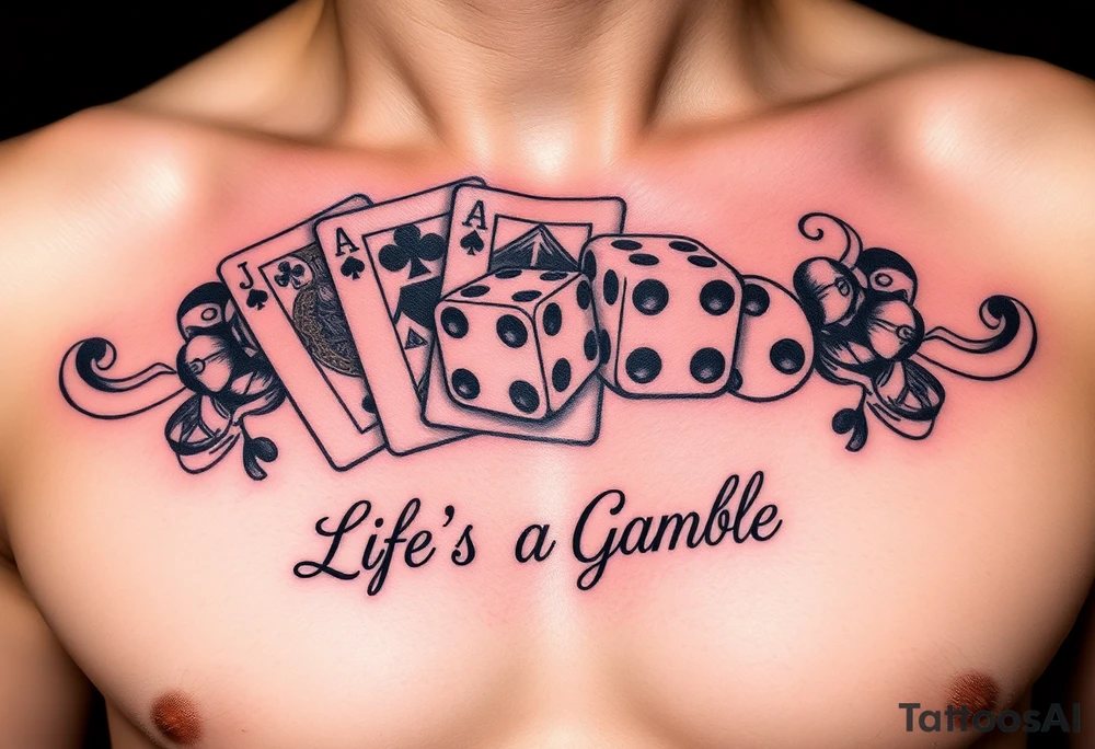 Royal flush and dice says Life's a Gamble tattoo idea