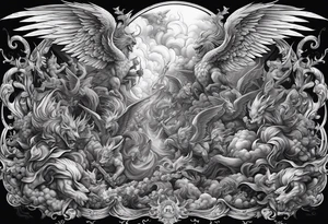 Angels fighting demons crawling from hell tattoo idea