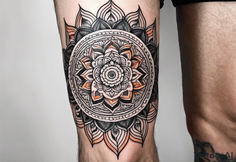 male mandala Knee tattoo in fall colors tattoo idea