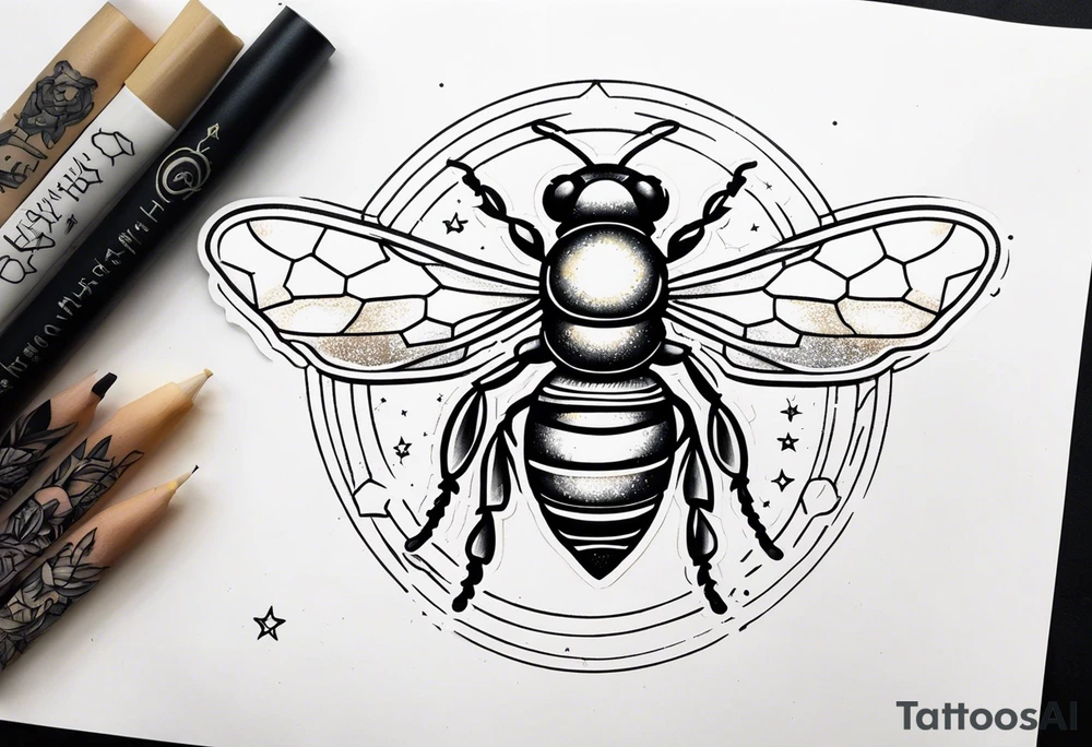 libra galaxy bee tattoo idea