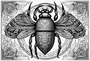 Scarabée avec des hiéroglyphes en arrière-plan tattoo idea