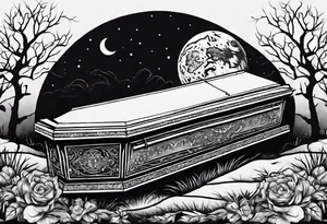 Coffin in graveyard with moon tattoo idea