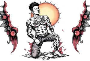Handsome Asian young guy is standing on his knees tattoo idea