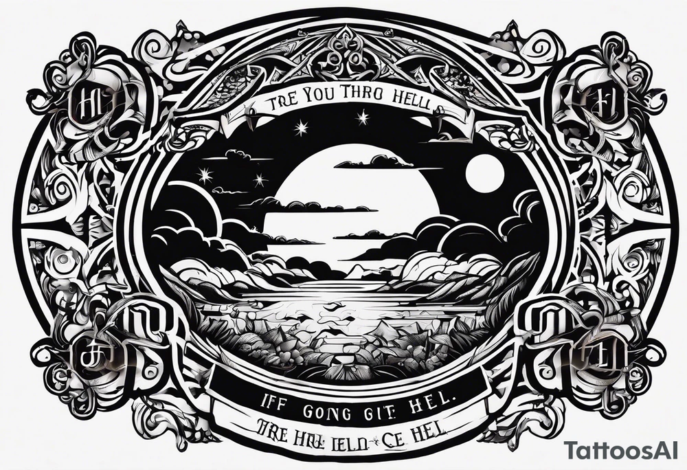 “If you’re going thru hell keep going” text in a circle tattoo idea “If you’re going thru hell keep going” text in a circle tattoo idea