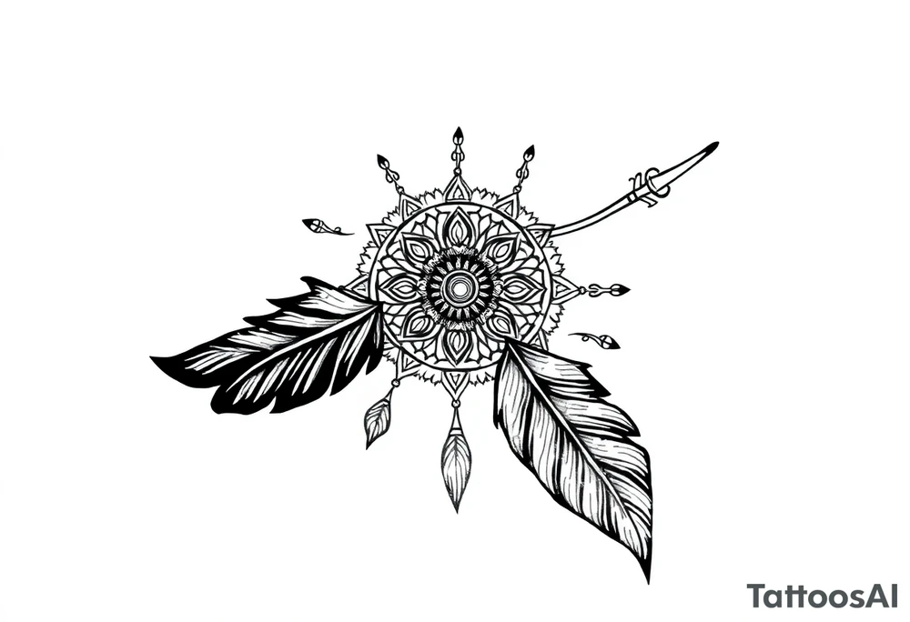 spiritual feather indian mandala shaman rune tattoo idea