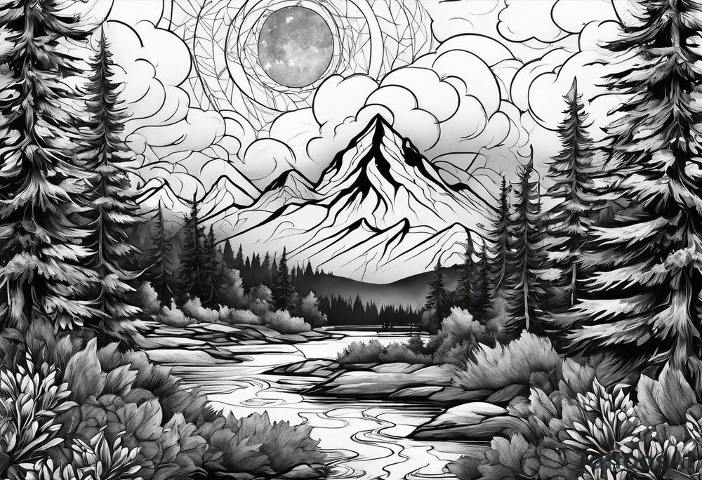 wilderness with sky full of atoms tattoo idea