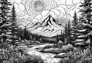 wilderness with sky full of atoms tattoo idea