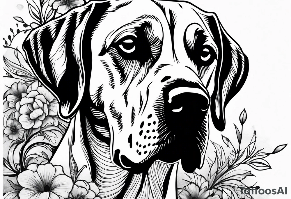 Arm sleeve that has 4 separate small Great Dane heads mixed in with other fill work that resembles the outdoors tattoo idea