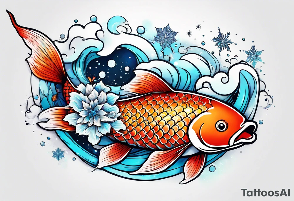 Constellation, animal koi carp, snowflake tattoo idea
