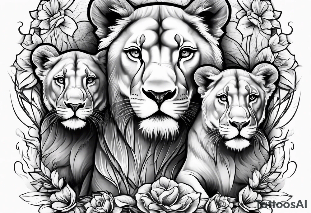 Lioness protecting her two cubs tattoo idea