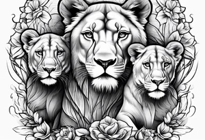 Lioness protecting her two cubs tattoo idea