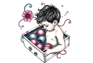 a little boy looking into his mothers drawer full of bras tattoo idea