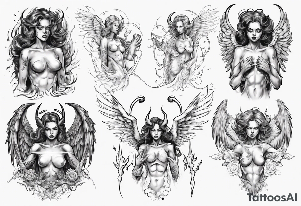 female angel transforming into a demon tattoo idea