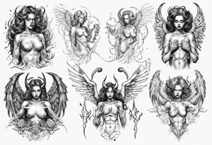 female angel transforming into a demon tattoo idea