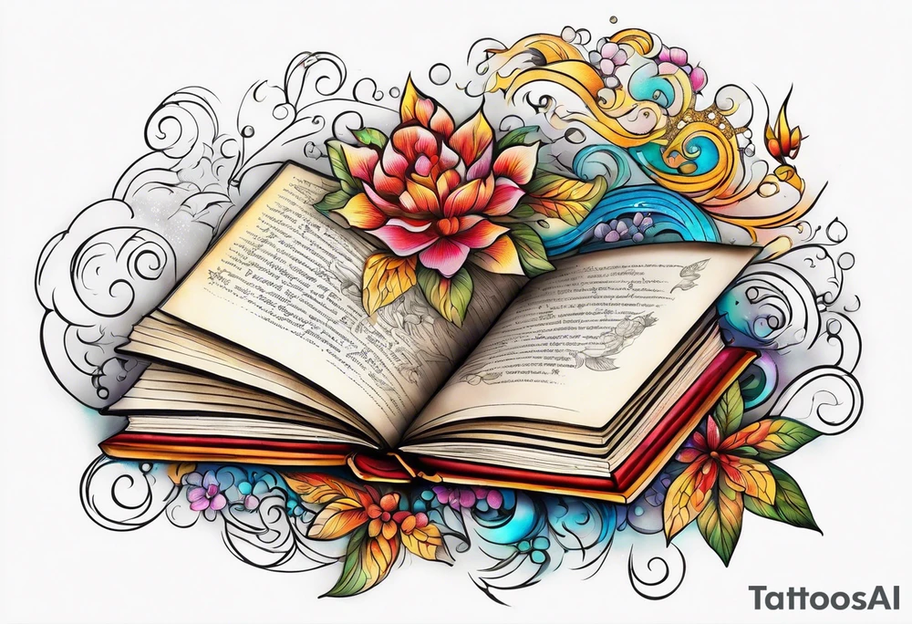 Books with sparkles and swirls tattoo idea