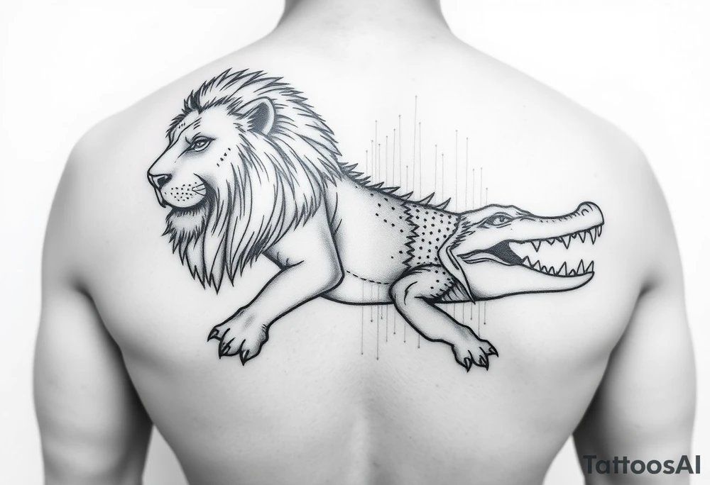 powerful majestic lion crocodile tattoo idea