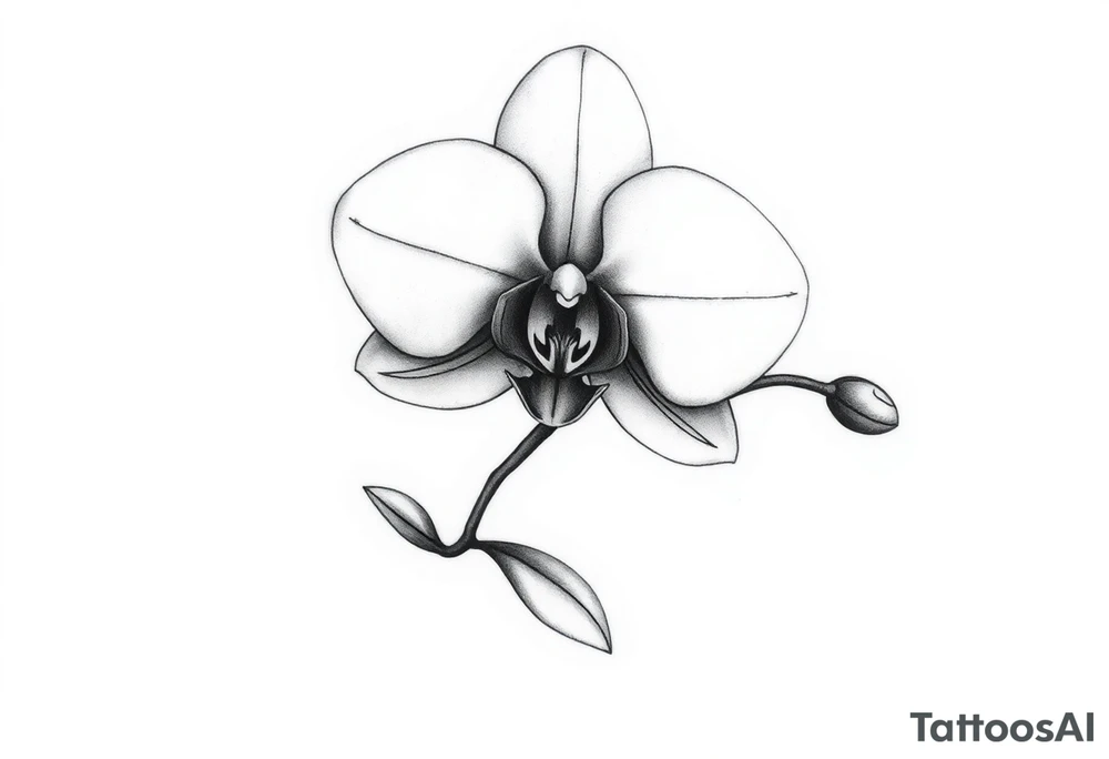 orchid with stem and leaves tattoo idea