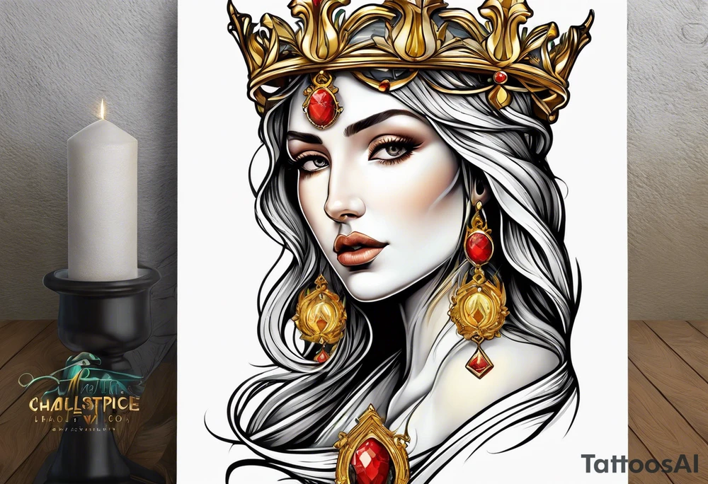 holy saint woman turned away with golden halo holding a chalice tattoo idea