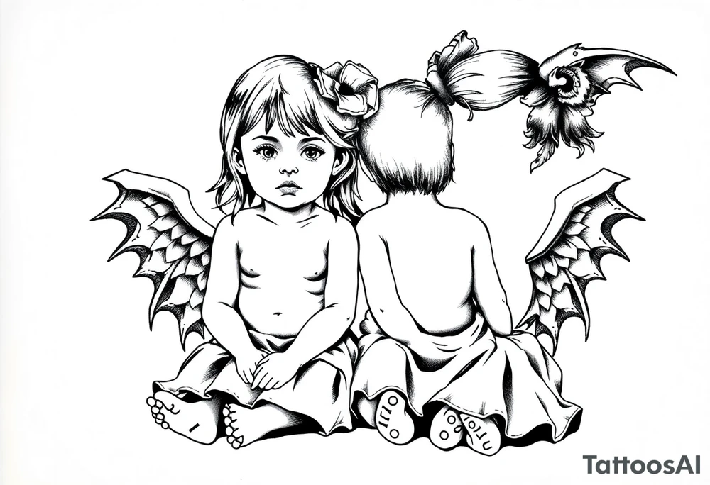 Two little girls sit in front tattoo idea