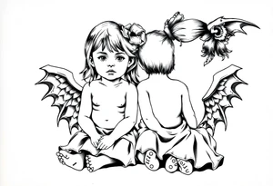 Two little girls sit in front tattoo idea