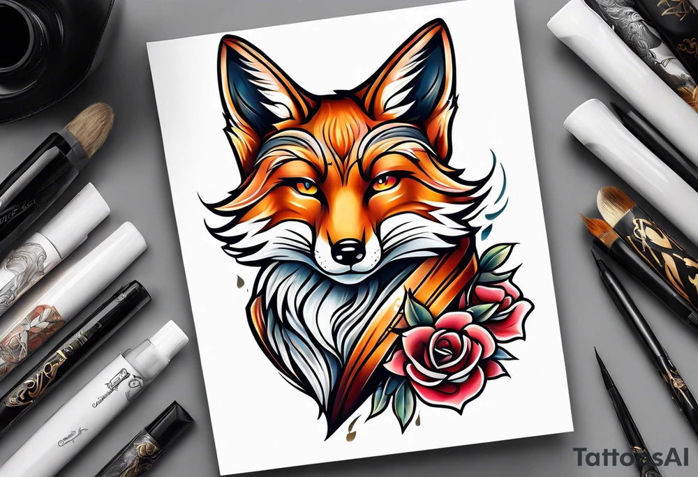 neo traditional fox tattoo idea