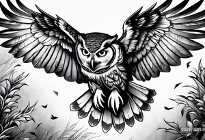 Owl in flight for left of chest, from an angle looking down tattoo idea