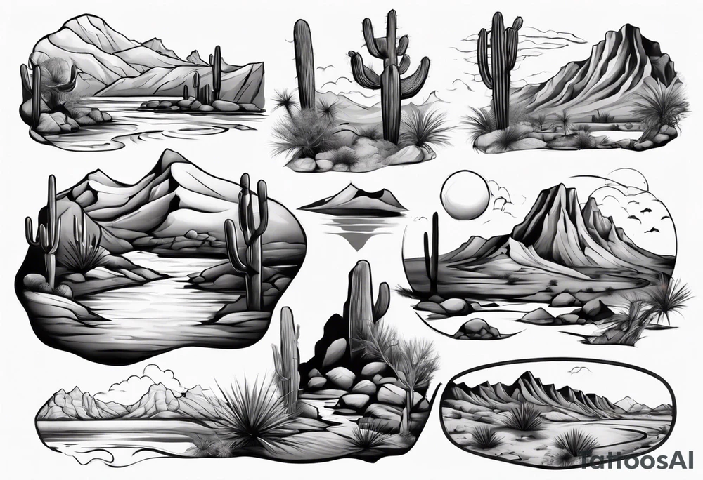 Desert river landscape tattoo idea