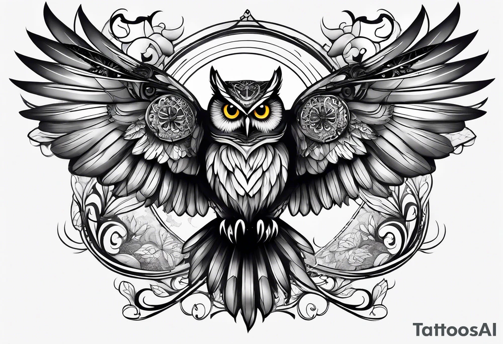 Owl and dragonfly tattoo idea