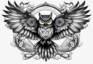 Owl and dragonfly tattoo idea