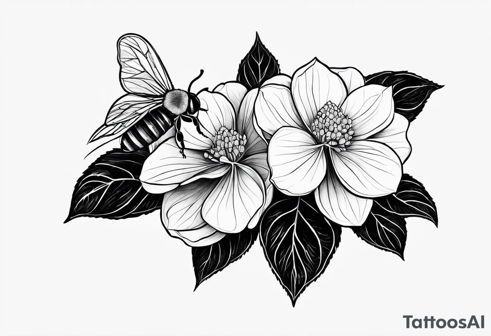 3 in by 2 in minimalist no color tattoo for forearm of a Hydrangea and bee tattoo idea