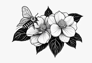 3 in by 2 in minimalist no color tattoo for forearm of a Hydrangea and bee tattoo idea