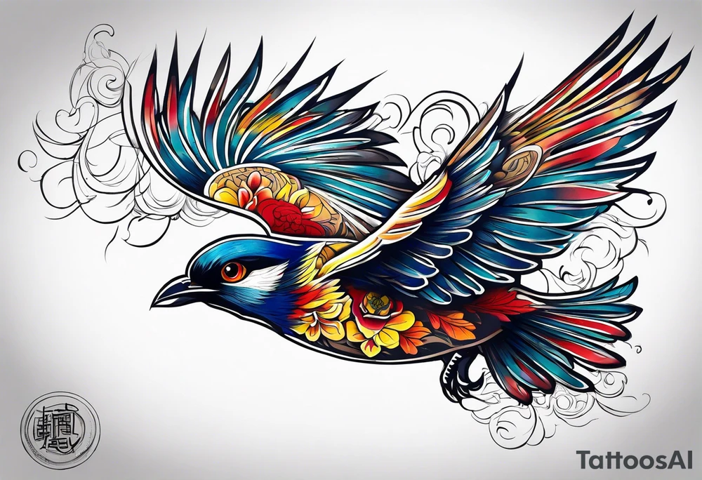 Flying bird on shoulder blade tattoo idea