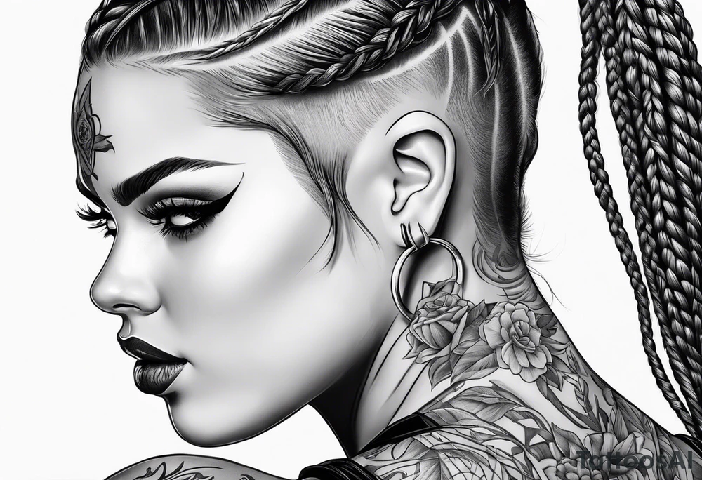 Bikergirl with boxer braids tattoo idea