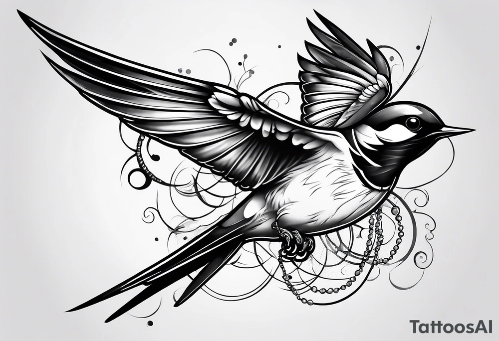 Swallow with rosary on its legs tattoo idea