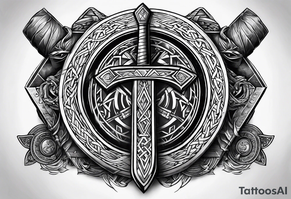 Valhalla valknut sword axe shield tattoo idea
