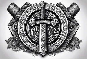 Valhalla valknut sword axe shield tattoo idea