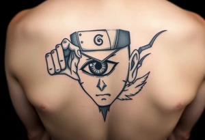 create me a sauske tattoo from Naruto where he is holding his eye and rinnegon in his other tattoo idea