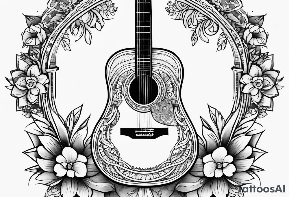 folk guitar on the calf tattoo idea