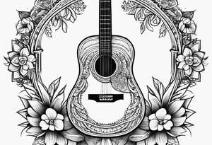 folk guitar on the calf tattoo idea