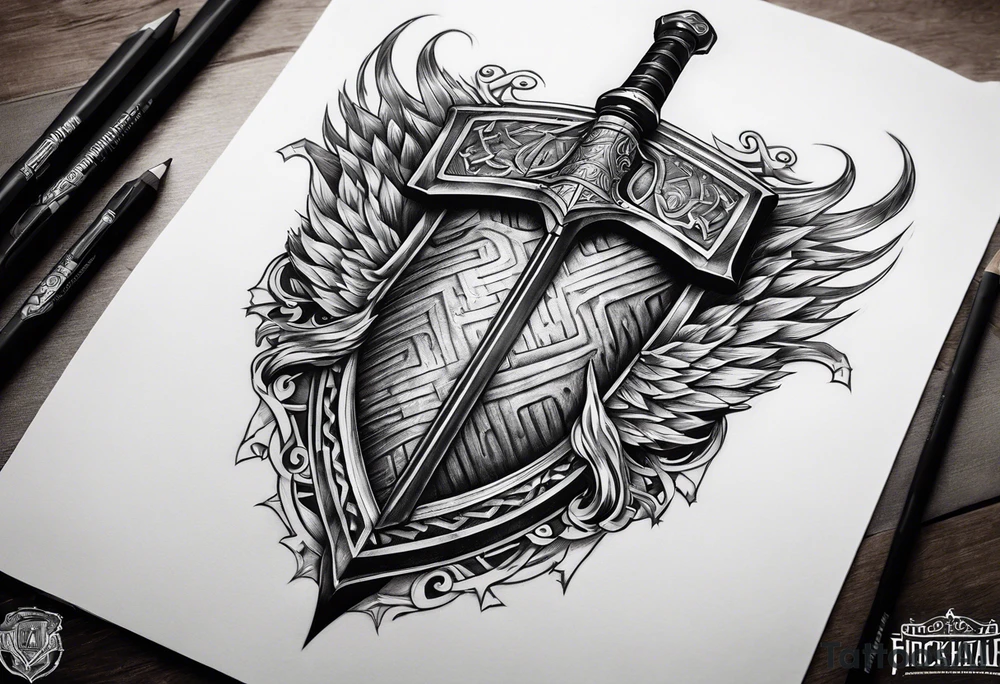 Valhalla shield fire sword tattoo idea